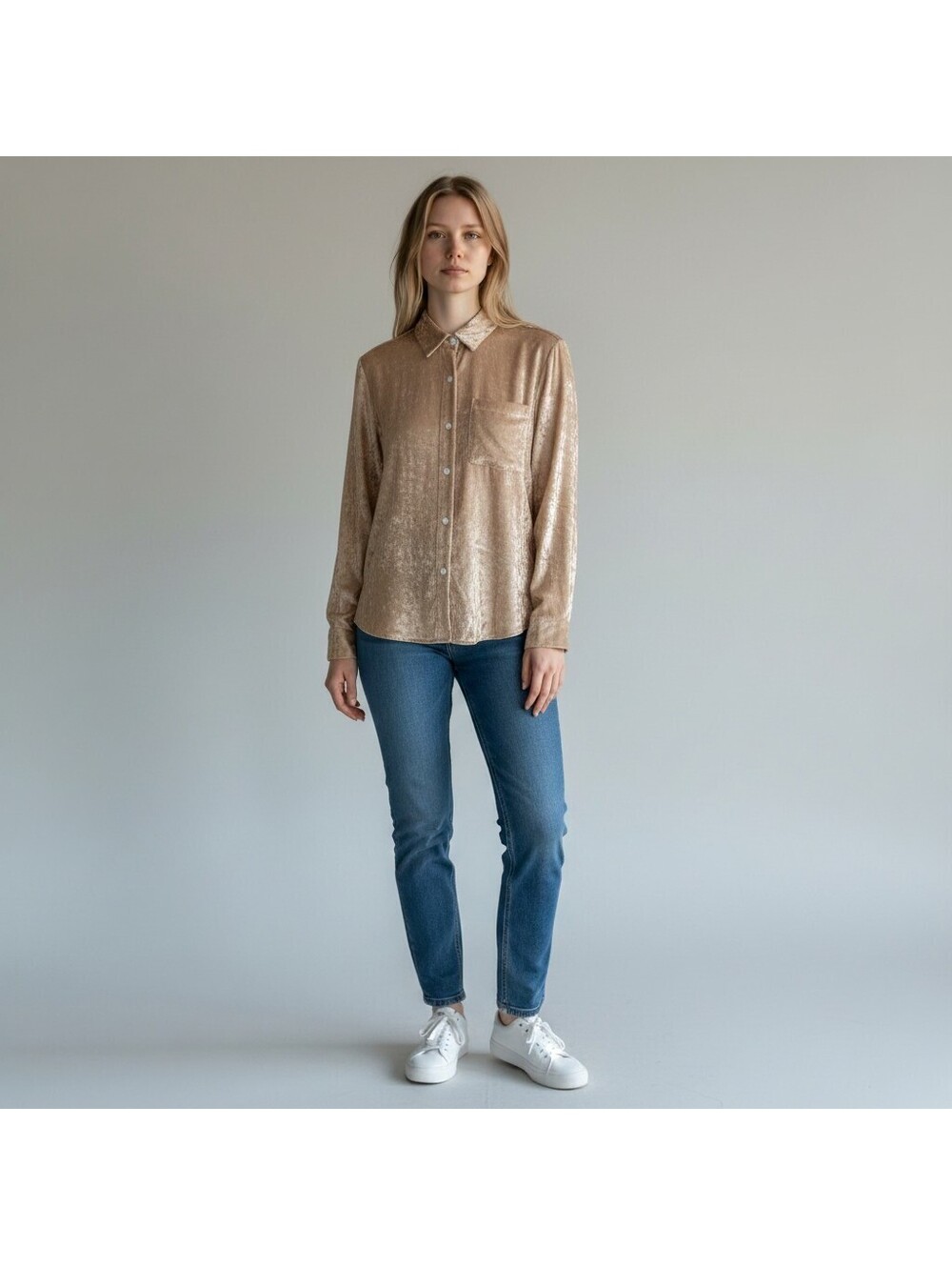 Unbranded Shirt Women L Large Brown Button Up Collared Long Sleeve Cotton Casual